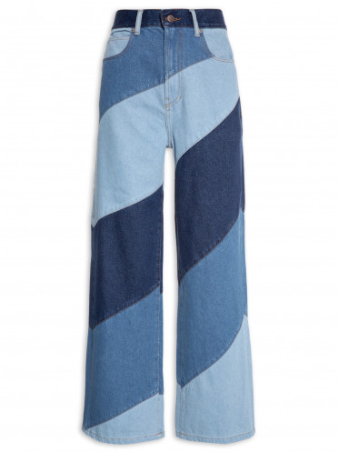 Calça Feminina Jeans Patch Diagonal - Azul