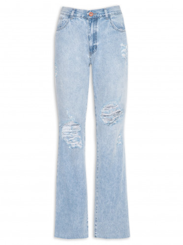 Calça Feminina Jeans Flare Destroyed - Azul