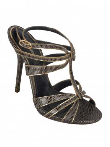 Sandália Dolce & Gabbana Stripes Python Dourada