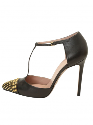 LEATHER STUDDED T-STRAP PUMPS 37