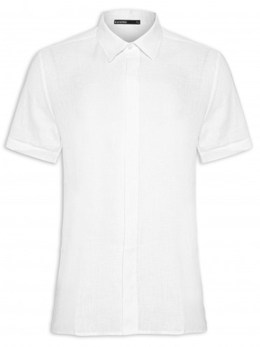 Camisa Masculina Linho Manga Curta - Off White