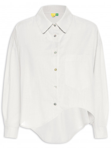 Camisa Feminina Irregular Bolso - Branco