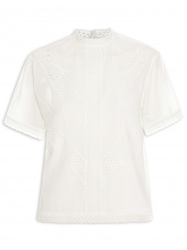 T-Shirt Feminina Floral De Linha - Branco