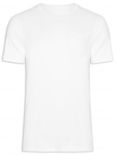 Camiseta Malha Dupla Gola C com Bolso Off White
