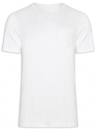 Camiseta Essencial de Algodão Orgânico Gola C Com Bolso Branca