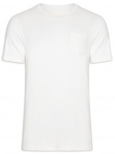 Camiseta Essencial de Algodão Orgânico Gola C Com Bolso Off White