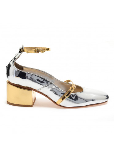 Sapato Mary Jane Specchio Prata e Ouro