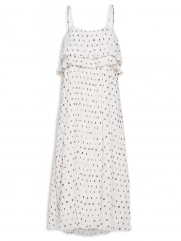 Vestido Midi Pleated Georgette Strap - Off White