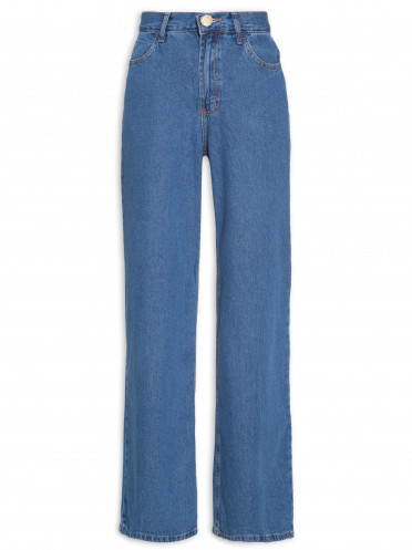 Calça Feminina Jeans A Wide Leg 2 Lavagens - Azul