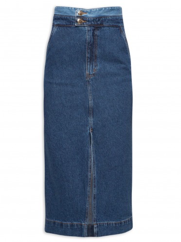Saia Midi Jeans - Azul