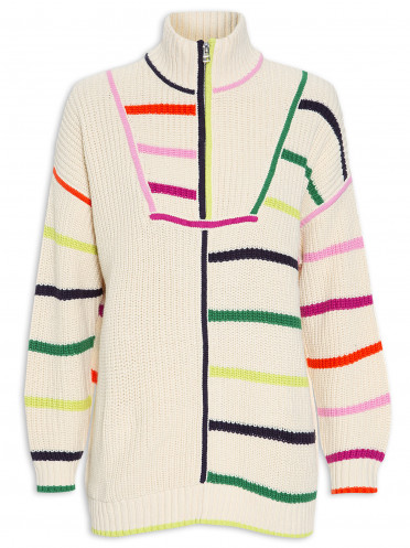 Casaco Feminino Hampton Sweater Creme Rainbow - Bege