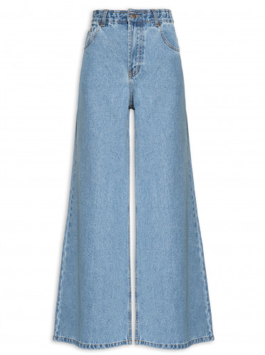 Calça Feminina Jeans Loose Cós Elástico - Azul