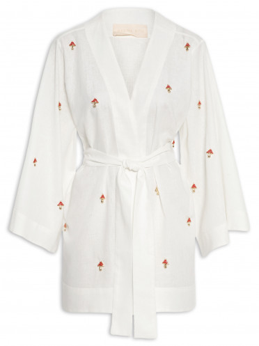 Kimono Feminino Bordado Funghi - Off White
