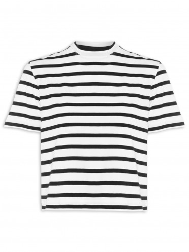 Camiseta Feminina Cropped Vintage Classic Stripes - Branco