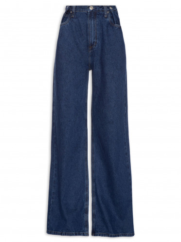 Calça Feminina Jeans Pantalona Com regulador No Cós - Azul