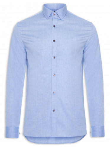 Camisa Masculina Slim Oxford Fio 50 - Azul