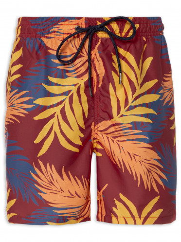 Short Masculino Praia Palm Leaves - Vermelho