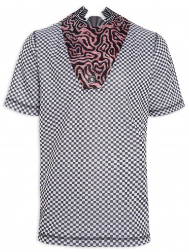 Camiseta Masculina Gola Knit Malha Quadriculada - Branco