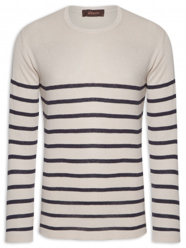 Blusa Masculina Tricot Pull Listras - Off White