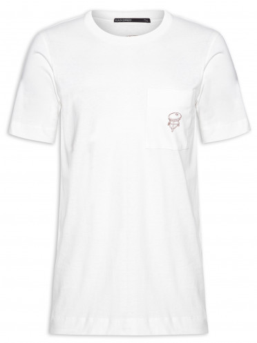 T-shirt Masculina Malha Algodão Bordado Mocho - Off White
