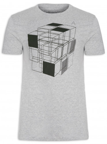 Camiseta Masculina Estampa Magic Cube - Cinza