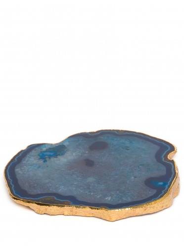 Platter Em Pedra Ágata Com Borda Ouro 1 Peça - Azul