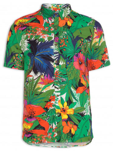 Camisa Masculina Collab Floral Tropical - Verde