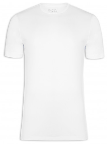 Camiseta Masculina Decote Careca Gola Cruzada - Branco