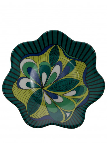 Prato Decorado Flor Lily Verdejante  Em Porcelana 1 Peça - Verde