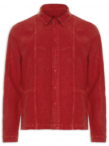 Camisa Masculina Overshirt Linen Tropicalia - Vermelho
