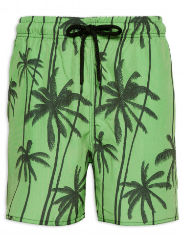 Short Masculino Beachwear Estampado Coqueiro - Verde