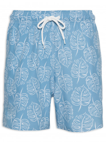 Short Masculino Beachwear Estampado Folhagem - Azul
