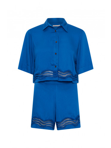 Conjunto Shorts com Camiseta com Guipuire Ola Azul Capri